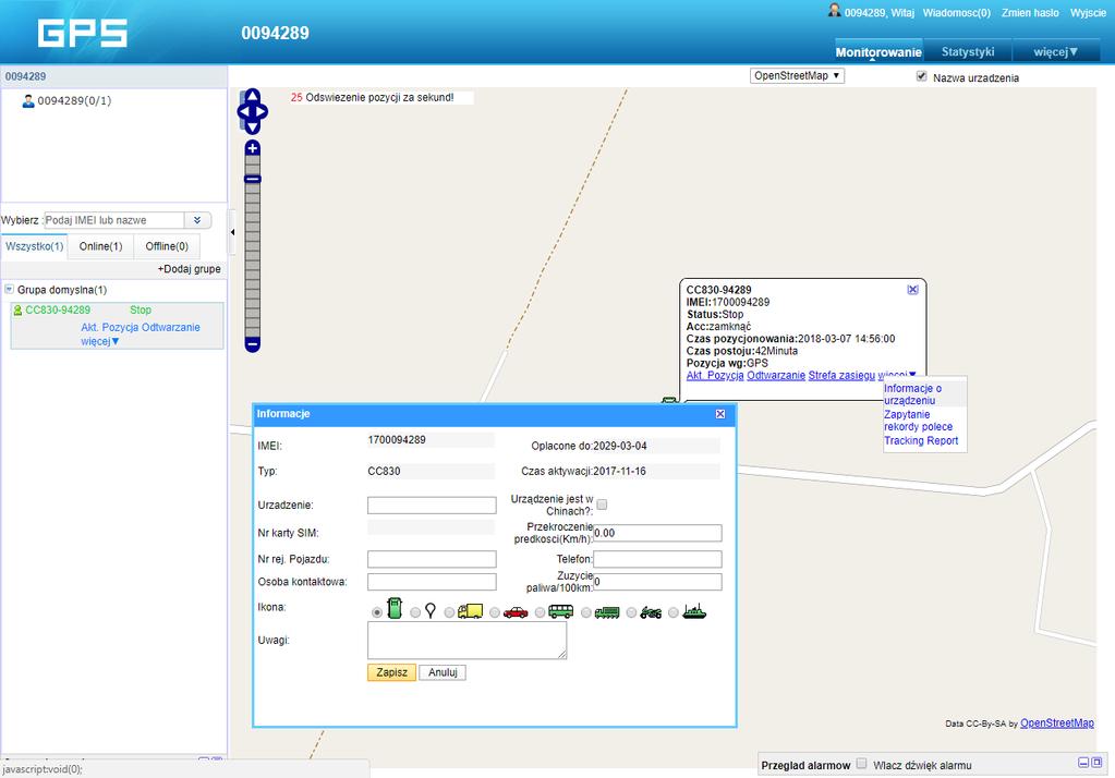 Zmiana informacji o trackerze (nazwa, nr karty SIM itp.