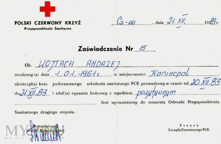 ZAŚWIADCZENIE - KURS SZKOLENIA SANITARNEGO PCK ZAŚWIADCZENIE - KURS SZKOLENIA SANITARNEGO PCK 983 Zaświadczenie ukończenia Kursu Podstawowego Szkolenia Sanitarnego PCK i zdobycie