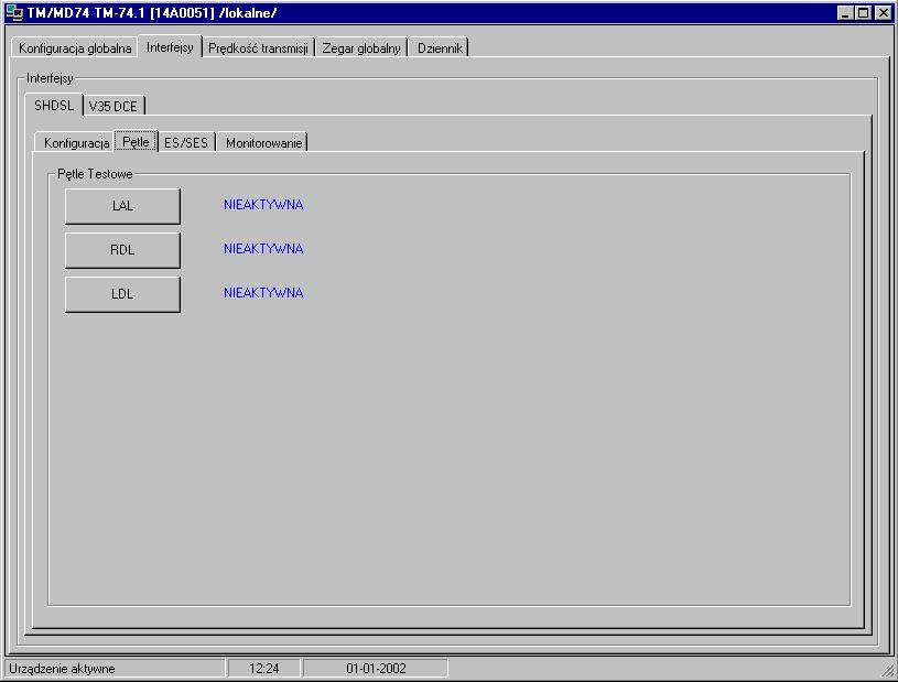6.2.2.4 Zakładka Pętle testowe MODEM SHDSL / V.
