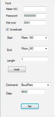 4. Zmiana szybkości transmisji oraz adresu licznika W polu Password wpisujemy hasło: 00000000 Zaznaczamy opcje broadcast lub gdy znamy adres licznika wpisujemy w