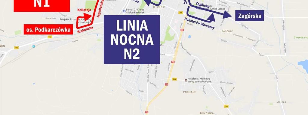 Propozycja 3 Zagórska Źródłowa al. Solidarności Jaworskiego Orląt Lwowskich Sikorskiego Warszawska Orkana Klonowa Jesionowa Zagnańska Okrzei al.
