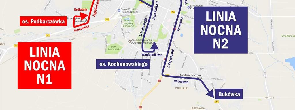 Propozycja 5 Linia N1 Os. Ślichowice Massalskiego Grunwaldzka Piekoszowska (Lidl) Grunwaldzka Jagiellońska Krakowska Os. Podkarczówka Kołłątaja Jagiellońska Grunwaldzka Żelazna Czarnowska al.