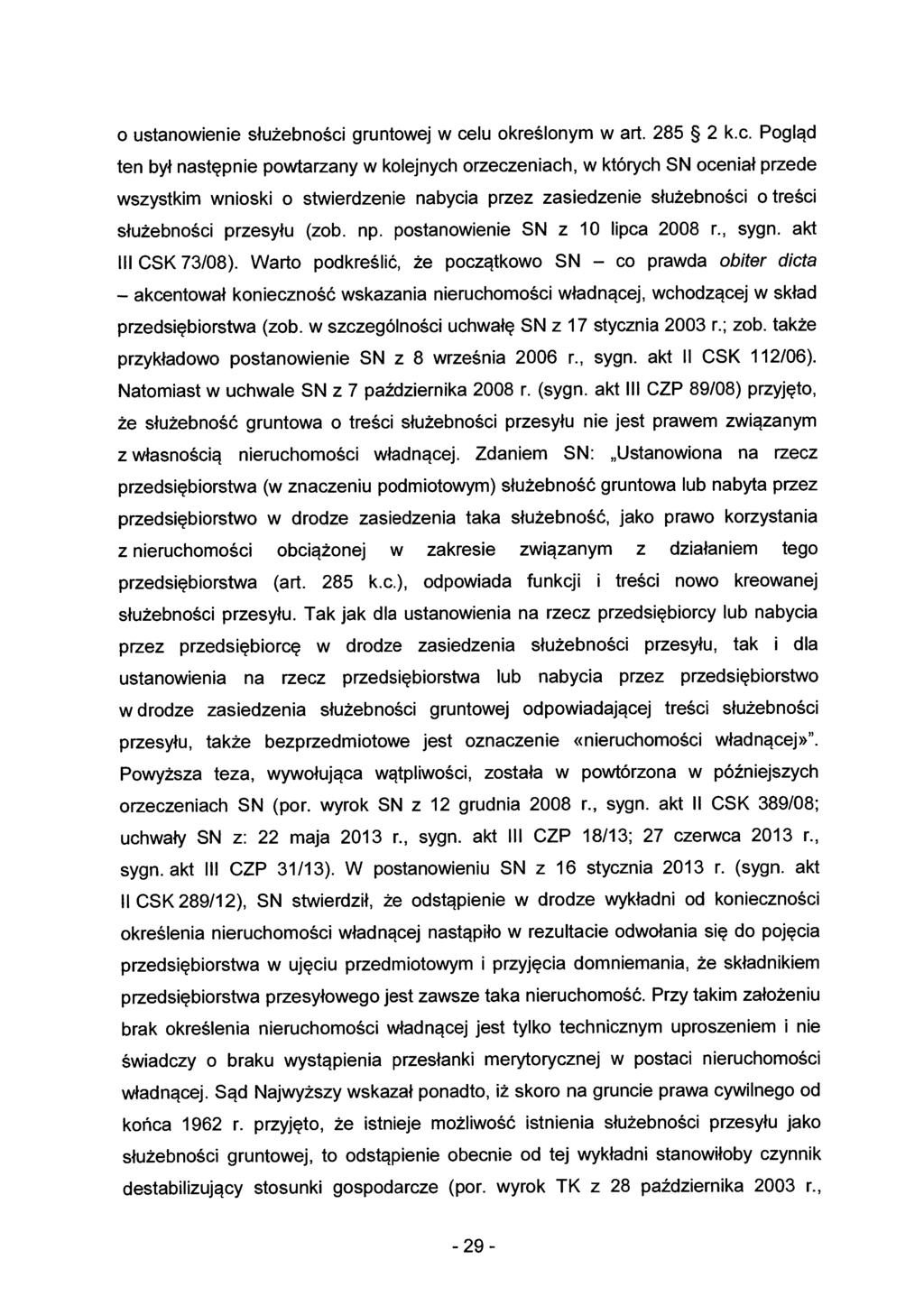 o ustanowienie służebności