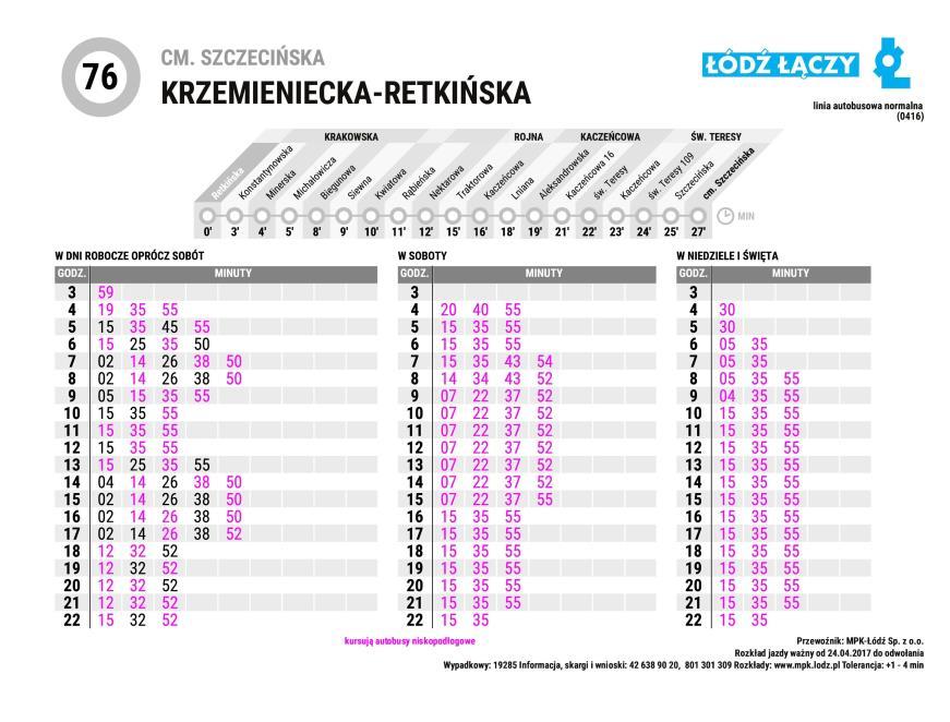 Rozkłady jazdy charakteryzują się wyszczególnieniem wszystkich przystanków wraz z podaniem czasów przejazdu z podziałem na poszczególne kursy (fot. 2).