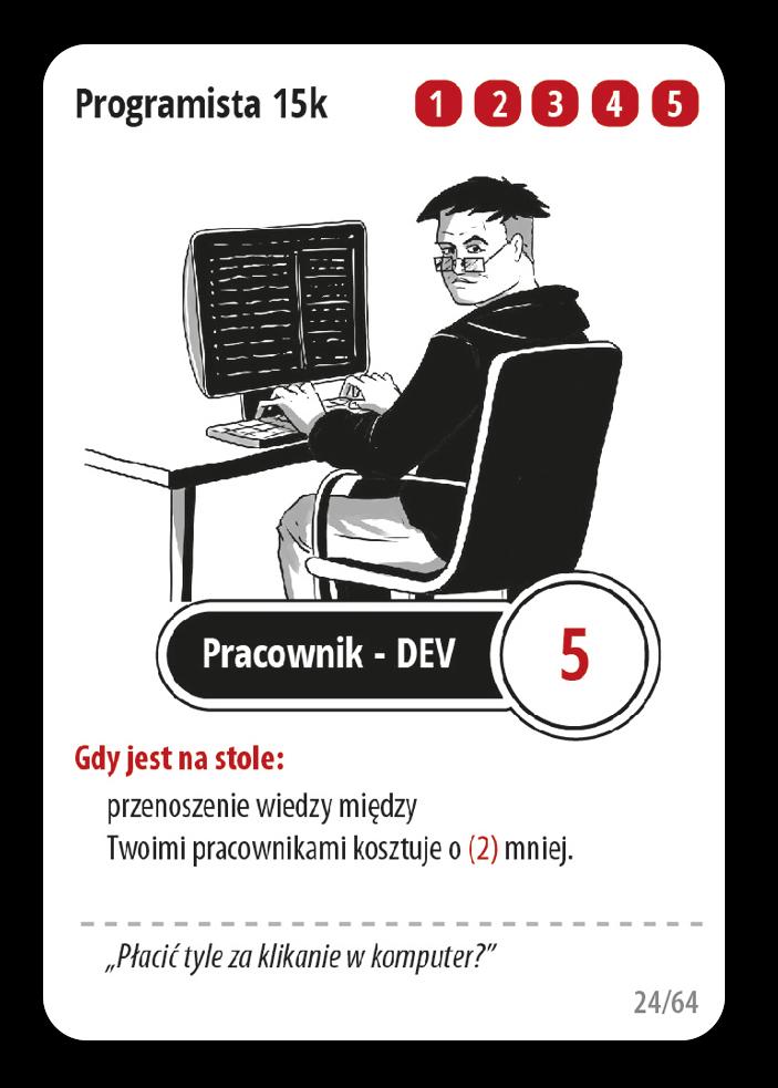 Ambitny Praktykant 0 wydajności za (1) zasób? Za to możemy zagrać na nim karty wiedzy za (2) mniej.