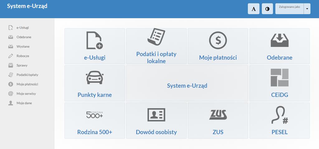 Strona 11 W prawym górnym rogu strony znajduje się informacja o zalogowanym użytkowniku.