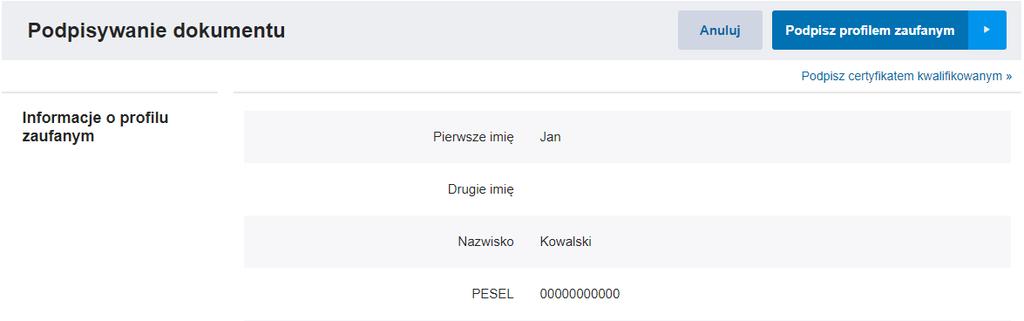 Strona 20 Kliknij w pozycję gdzie należy podpisać UPD Profilem Zaufanym., zostaniesz skierowany na stronę pz.gov.