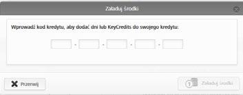 Wprowadzić kod kredytu widoczny na karcie jednostek KeyCredit (uwzględnienie małych/dużych liter nie jest konieczne).