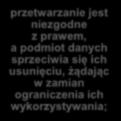 ścisłość danych; przetwarzanie jest niezgodne z prawem, a podmiot danych sprzeciwia się ich