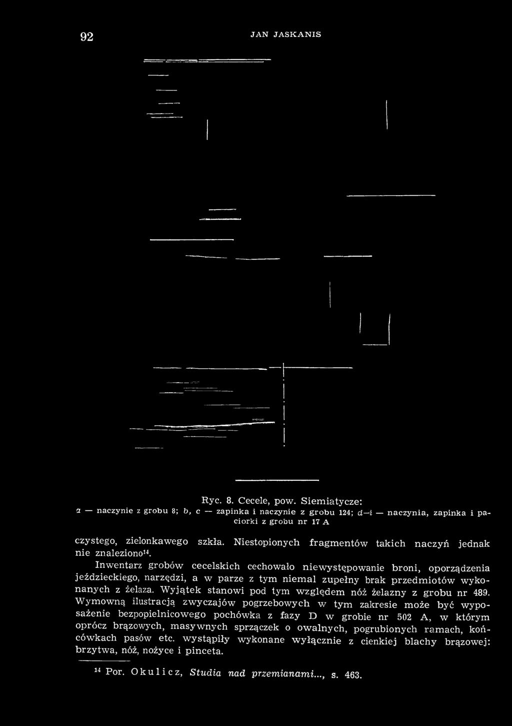 Inwentarz grobów cecelskich cechowało niewystępowanie broni, oporządzenia jeździeckiego, narzędzi, a w parze z tym niemal zupełny brak przedmiotów wykonanych z żelaza.