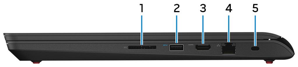 1 Złącze zasilacza Umożliwia podłączenie zasilacza w celu zasilania komputera i ładowania akumulatora. 2 porty USB 3.