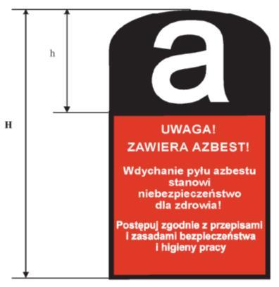 Załącznik nr 1 Wzór oznakowania instalacji lub urządzeń zawierających azbest, rur azbestowo-cementowych oraz dróg utwardzonych odpadami azbestowymi Pomieszczenie zawiera azbest* * Tylko w przypadku