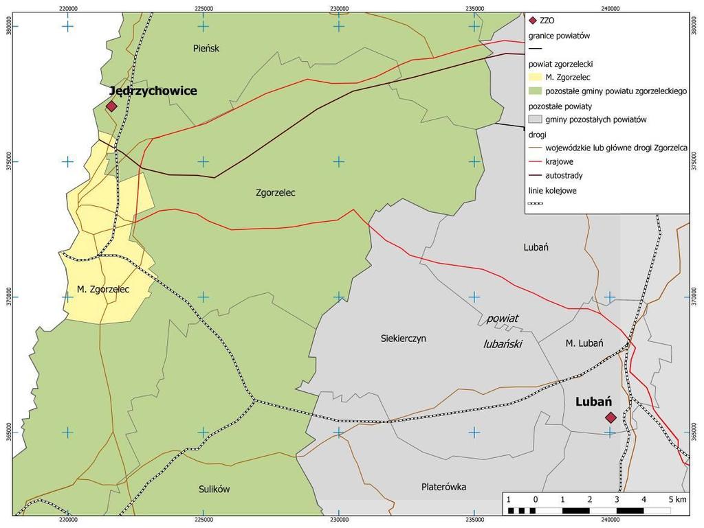 Jednostka terytorialna Odległość od ZZO Jędrzychowice Odległość od ZZO Lubań Źródło: Opracowanie własne [km] M. Zgorzelec 6 26 Rys.