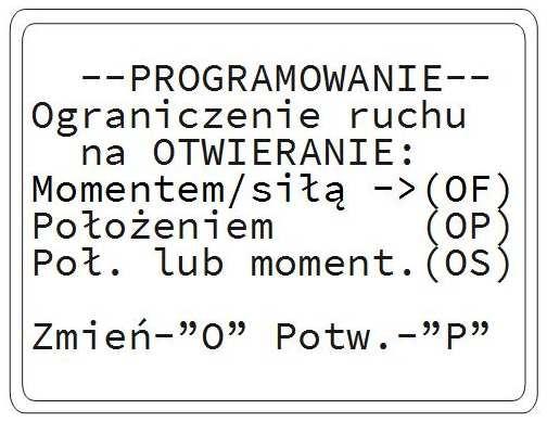 Instrukcja Obsługi Siłowniki regulacyjne 3XI z aplikacją XIDrive 10.1.4.1. Wybór sposobu ograniczenia ruchu siłownika w kierunku OTWÓRZ Rys.