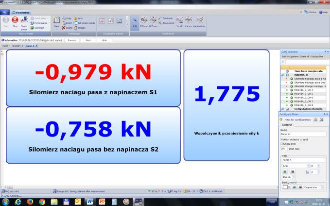 Wskazania rejestratora dla uchwyt mocowania ładunku KPD w trakcie (wartość chwilowa współczynnika k ). W tabeli 3 przestawiono dane uzyskane z przeprowadzonych badań uchwytu mocowania ładunku KPD.