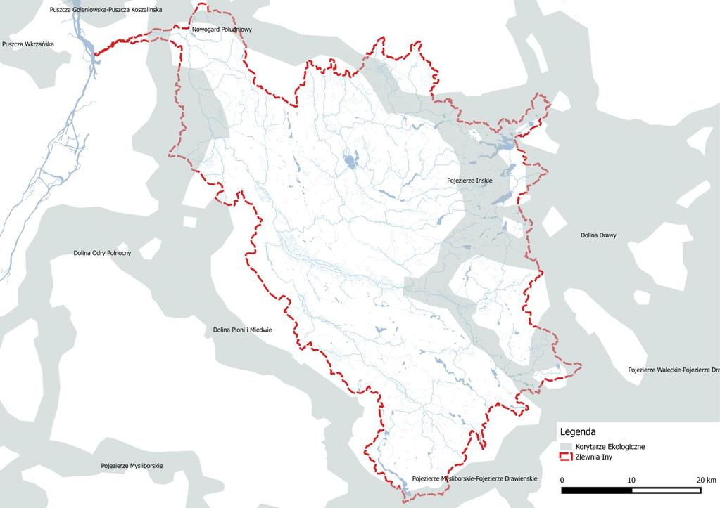 Ryc. 18 Ochrona rezerwatowa w zlewni Iny (źródło: opracowanie własne na podstawie danych GDOŚ) Ryc.