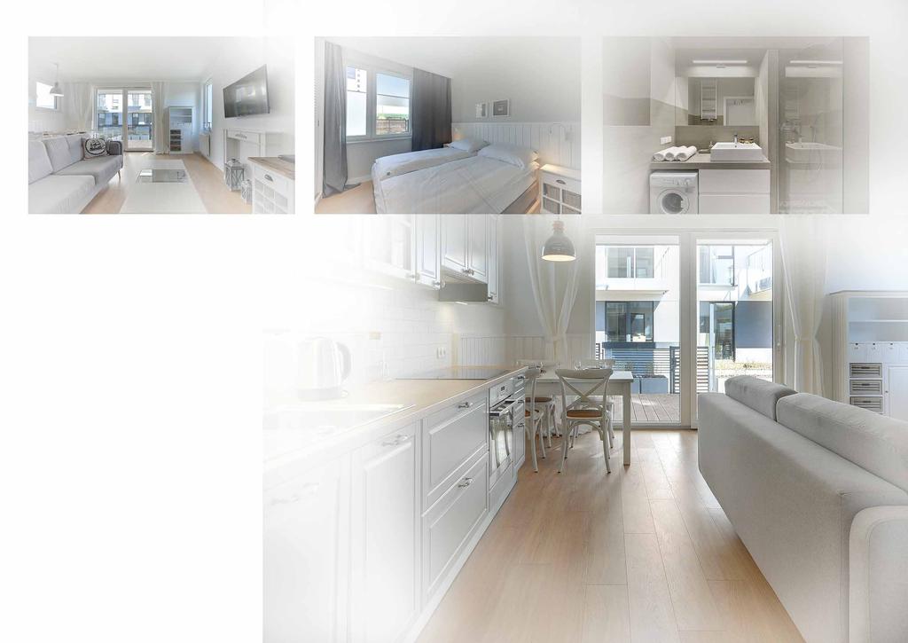Apartament Provincetown 1-4 Osoby 46 m2 2 Pokoje Parter - z tarasem Wnętrze zostało zaprojektowane w nadmorskim stylu. Apartament składa się z dwóch pokoi i został przeznaczony dla maksymalnie 4 osób.