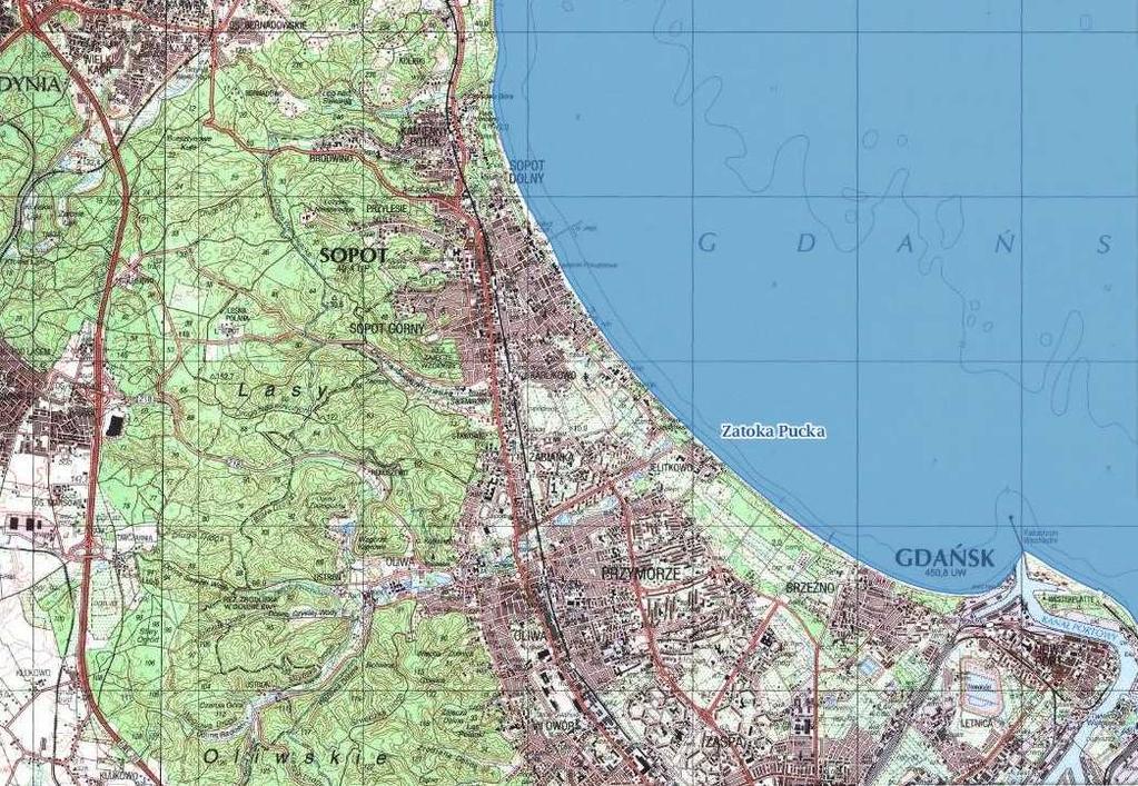 Wschodnia granica miasta przylega bezpośrednio do granicy obszaru specjalnej ochrony ptaków Zatoka Pucka PLB220005 rys.30. Źródło: Geoserwis GDOŚ Rys. 30.