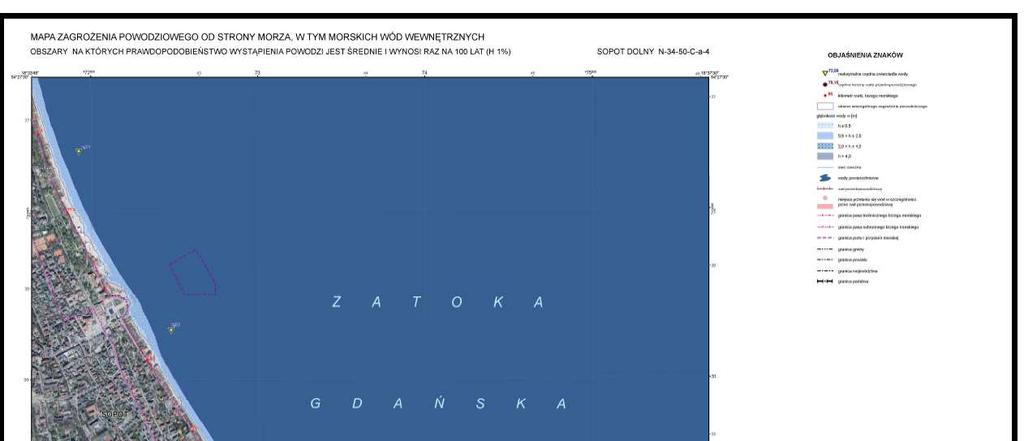 Jednocześnie w opracowanych przez IMGW Oddział w Gdyni Wstępnej ocenie ryzyka powodziowego mapie obszarów narażonych na niebezpieczeństwo powodzi w woj.