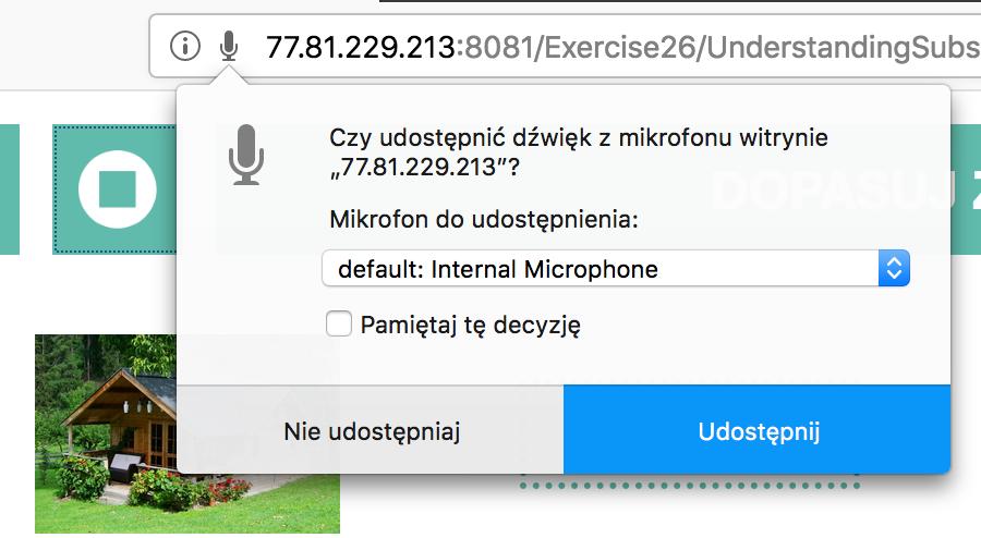 o udostępnienie mikrofonu. Należy zezwolić zaznaczając UDOSTĘPNIJ: Od tego momentu głos jest już nagrywany.