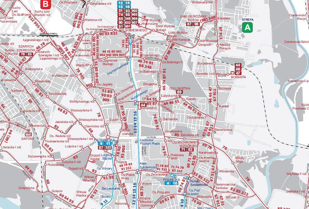 Ceny biletów normalnych: bilet jednorazowy 40 minutowy - 4,6 zł; bilet 1-dniowy - 13,6 zł; bilet 2-dniowy - 21 zł; bilet 3-dniowy - 27 zł. Rozkład jazdy dostępny jest na stronie https://www.ztm.