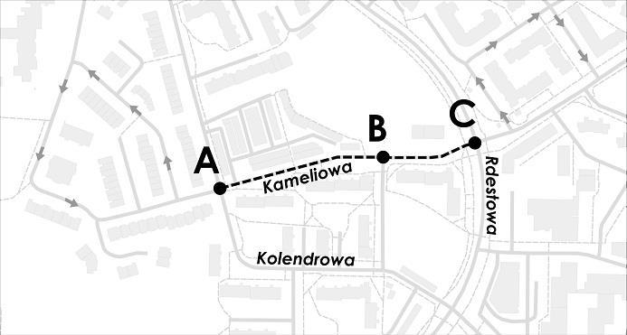 6.2. Wnioski dotyczące ulicy Kameliowej Rysunek 27. Odcinek ul. Kameliowej objęty konsultacjami społecznymi. 6.2.1. Problemy Mieszkańcy wskazywali, że sytuację na ul.