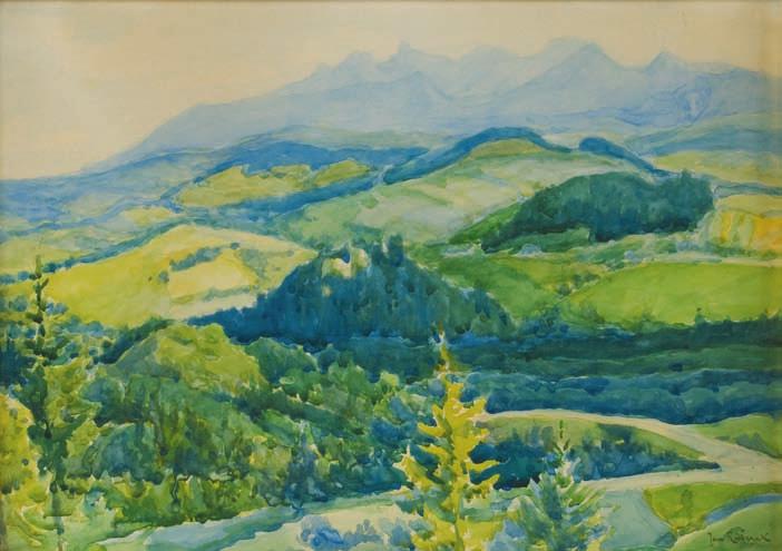 jan RuBcZAK (1884-1942) Pejzaż górski akwarela, papier, 33 x 47,5 cm, sygn. p.d.: jan Rubczak 4.700,- Studiował w krakowskiej asp w latach 1904-1911 pod kierunkiem f. cynka i j.