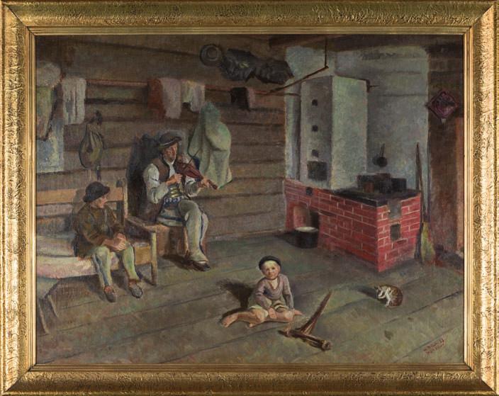 35. henryk PIlch (XX w.) WNętRze góralskiej chaty olej, płótno, 71 x 90 cm, sygn. p.d.: H. Pilch 33, Poronin. 3.500,- Malarz, grafik.