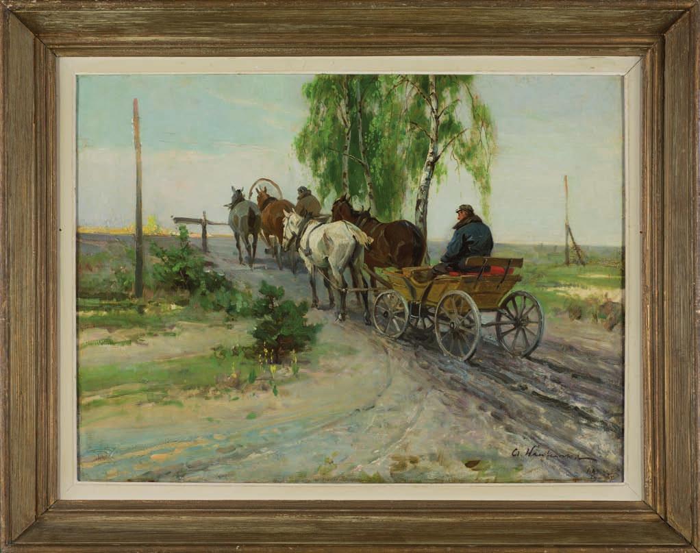 37. czesław WASIlEWSKI (1875-1947) W oczekiwaniu olej, tektura, 1924, 57 x 75 cm, sygn. p.d.: cz. Wasilewski 1924. 18.