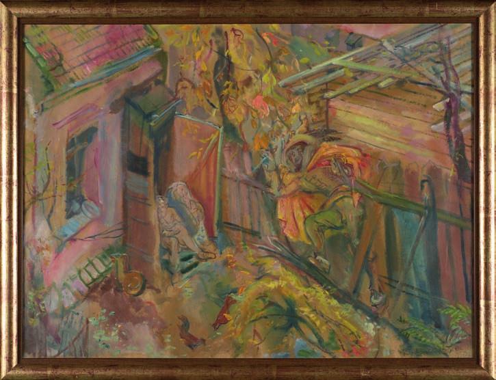 43. Kasper POchWAlSKI (1899-1971) PodWóRKo olej, papier, 57 x 76 cm, sygn. p.d.: Kasper Pochwalski 20 Xii 1950. 6.