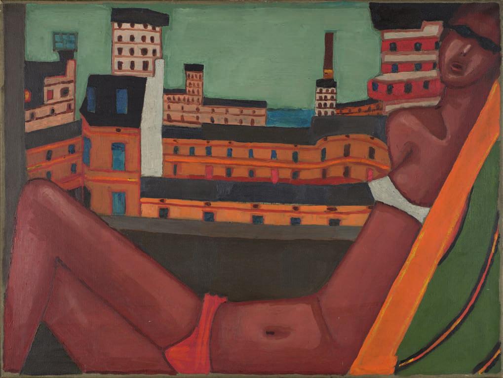 56. jerzy nowosielski (1923-2011) akt z PejzażeM MiejSKiM olej, płótno, 60,6 x 80 cm, niesygn., kwiecień 1965. 210.000,- Pochodzenie: kolekcja prywatna, Kraków, dar od artysty.