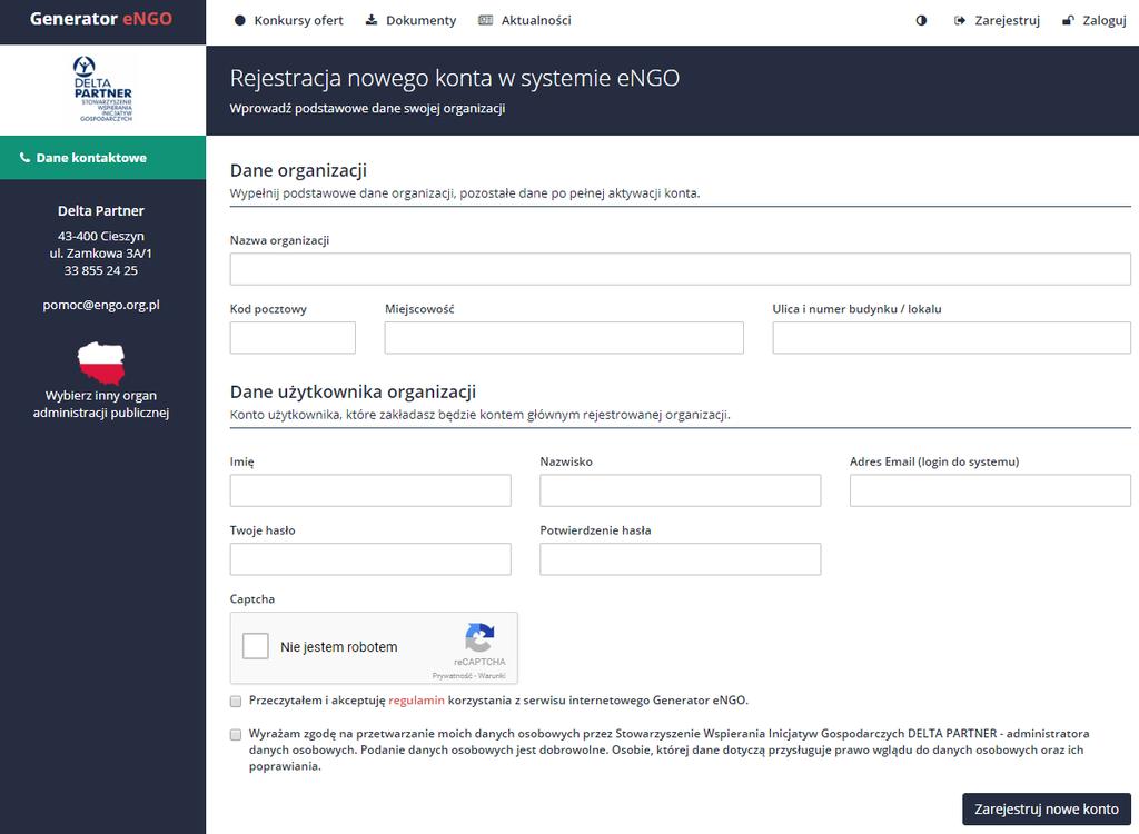Rysunek 4 Formularz rejestracji Uwaga: system Generator engo umożliwia równoczesną pracę wielu użytkowników na jednym koncie.