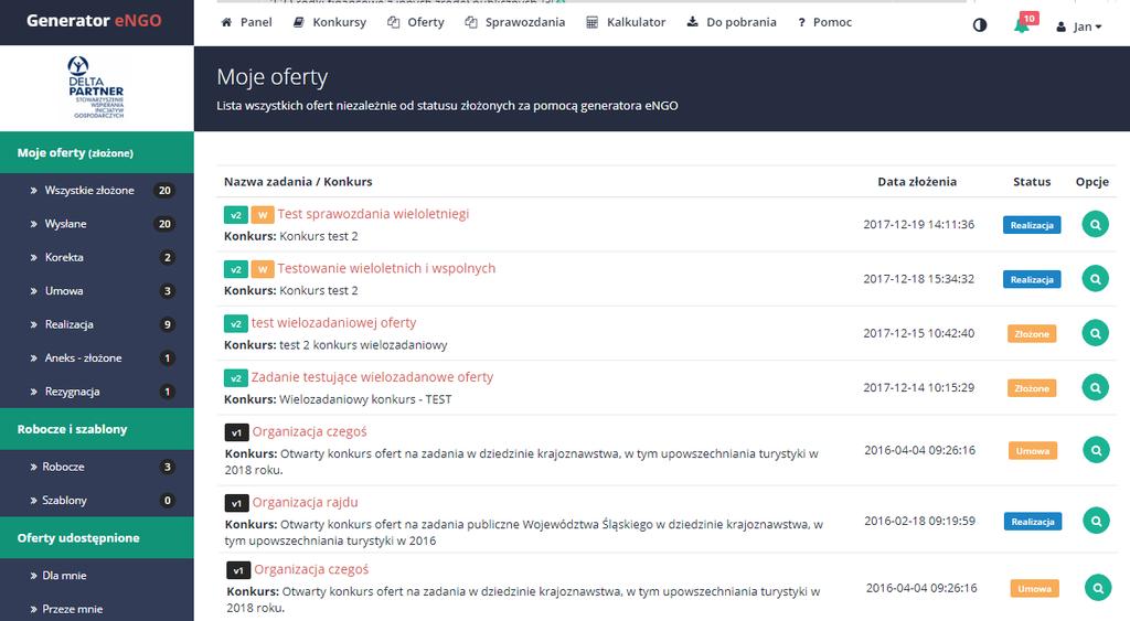3.4 Panel oferty Oferty w panelu engo pogrupowane są według ich statusów.