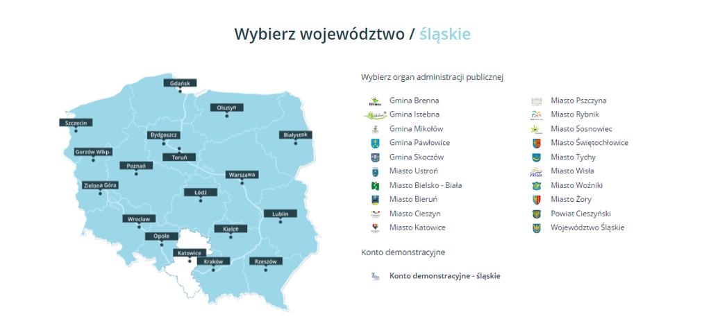 Strona główna projektu Jest tutaj dostępny panel wyboru organu administracji publicznej. 1.