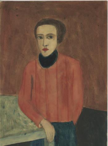 22. Jerzy Nowosielski, Portret żony, gwasz na papierze, 29,7 x 21