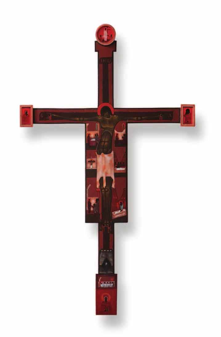 10. Jerzy Nowosielski, krzyż liturgiczny, akryl na desce, 130 x 75 cm,