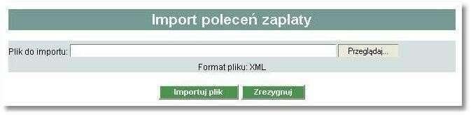 Import poleceń zapłaty Import przelewów podatku dostępny jest w opcji Polecenia zapłaty -> Import poleceń zapłaty. Po wybraniu opcji importu pojawia się okienko z możliwością wybrania pliku z danymi.