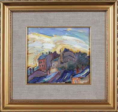 3. Franciszek Jaźwiecki (1900 1946) Pejzaż z domami 1937 olej/tektura 18 x 20 cm w