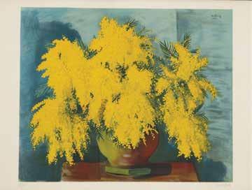 Mojżesz Moise Kisling (1890 1953) Mimozy w wazonie litografia barwna/papier 44,5 x 55 cm sygn. na płycie p.g.: Kisling/1952 przy dolnej krawędzi p.
