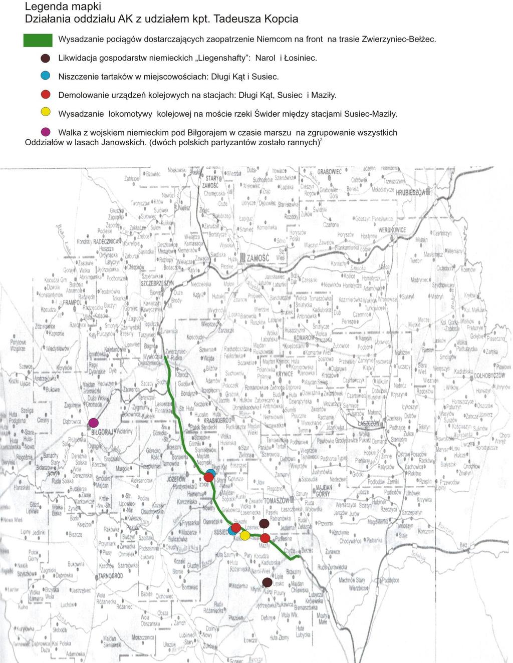 załącznik nr 2 Mapka ilustrująca działania oddziału Armii Krajowej z udziałem