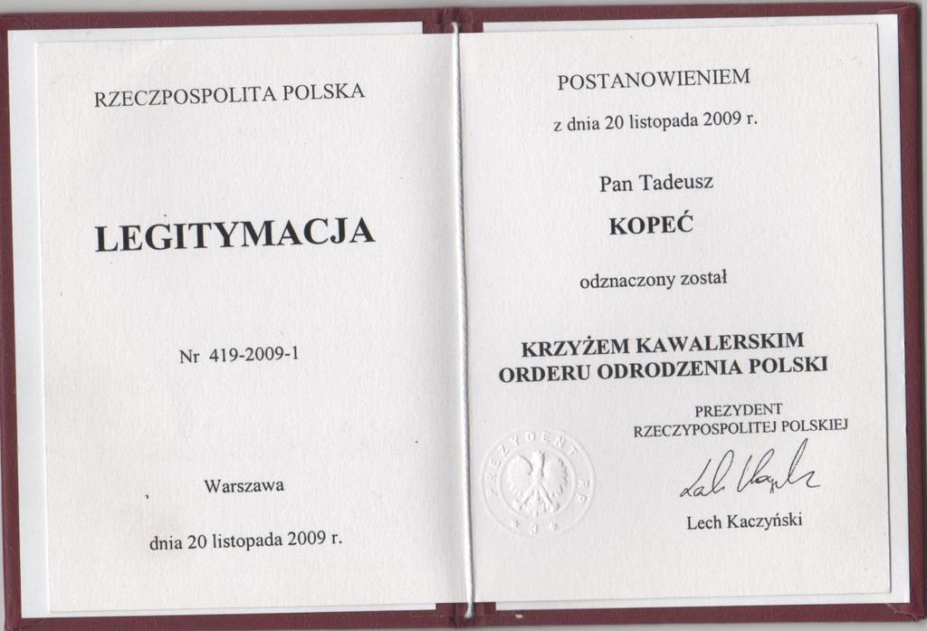 załącznik nr 13 Dokument odznaczenia