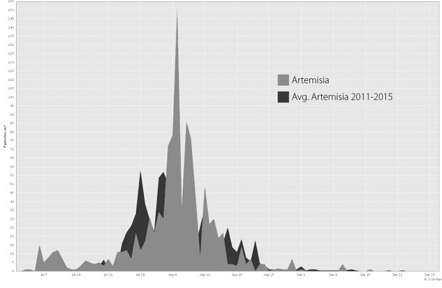 3 RYC.Stężenie pyłku bylicy w Białymstoku w roku 2016 na tle średniej z ostatnich 5 lat. Piśmiennictwo dostępne w redakcji.wkład autorów: Według kolejności Konflikt interesów: Nie występuje.