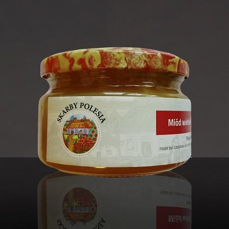 Miód nektarowy 250g skrystalizowany lub płynny Miód wielokwiatowy z serii Skarby Polesia to produkt całkowicie naturalny, wytworzony w niewielkiej pasiece, ulokowanej w samym sercu Polesia.