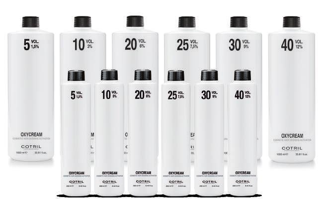 KOLORYZACJA & ROZJAŚNIANIE MAKE UP Krem do makijażu włosów OXYCREAM Emulsja utleniająca Specyficzna formuła zalecana do preparatów farbujących i rozjaśniających Cotril.