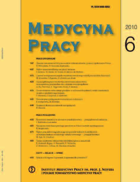 2. Czasopisma Medycyna Pracy dwumiesięcznik, utworzony z inicjatywy Polskiego Towarzystwa Medycyny Pracy oraz Instytutu Medycyny Pracy, jest wydawany od 60 lat.