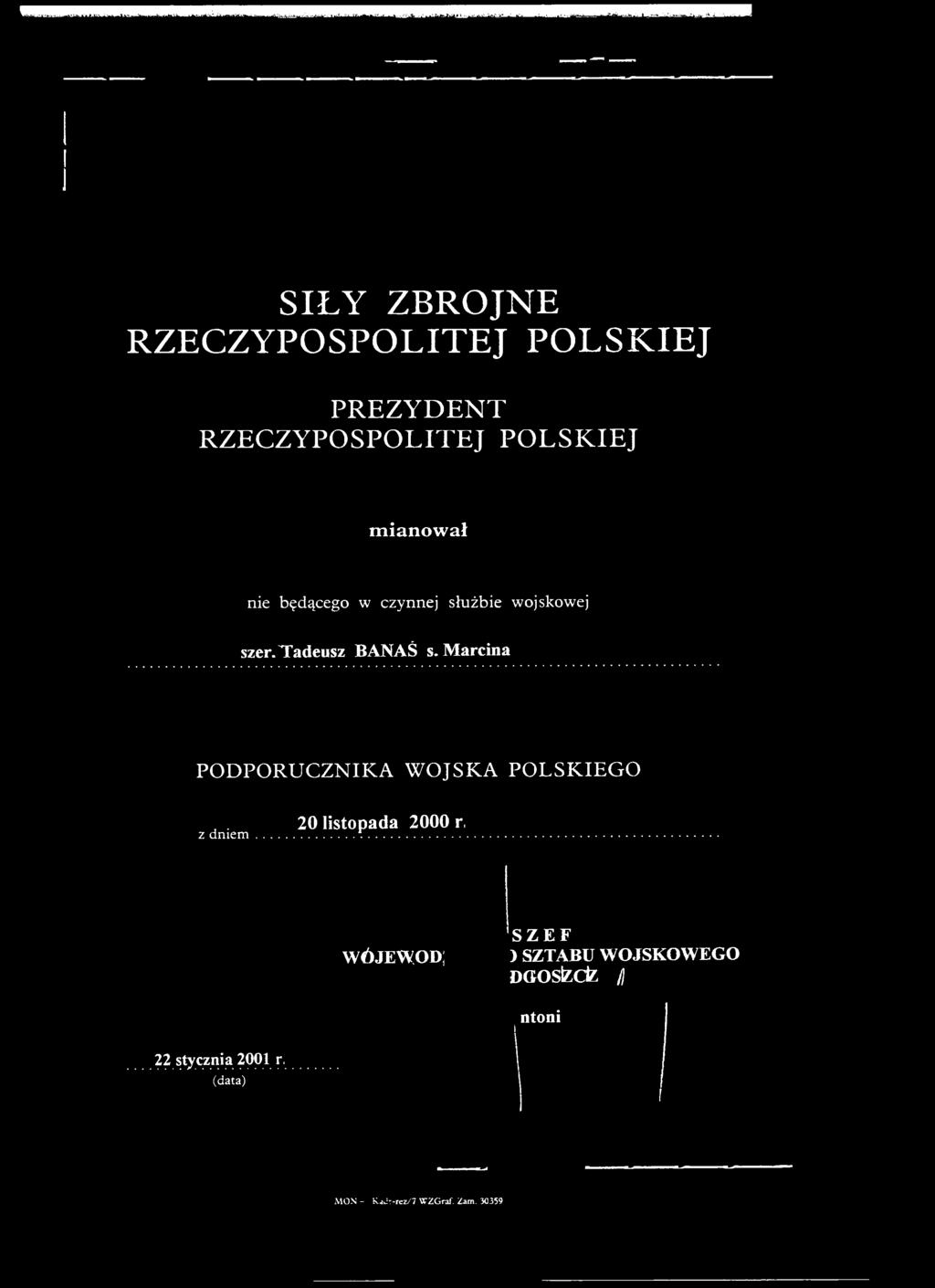 listopada 2000 r, w ó je w o d ; SZEF ) SZTABU WOJSKOWEGO