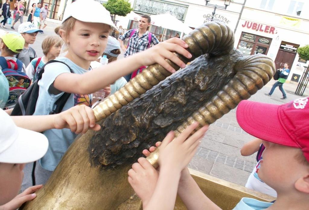 Pogłaszcz koziołka po rogu. Zapytaj przechodnia w jakim celu głaszcze się koziołka po rogu.