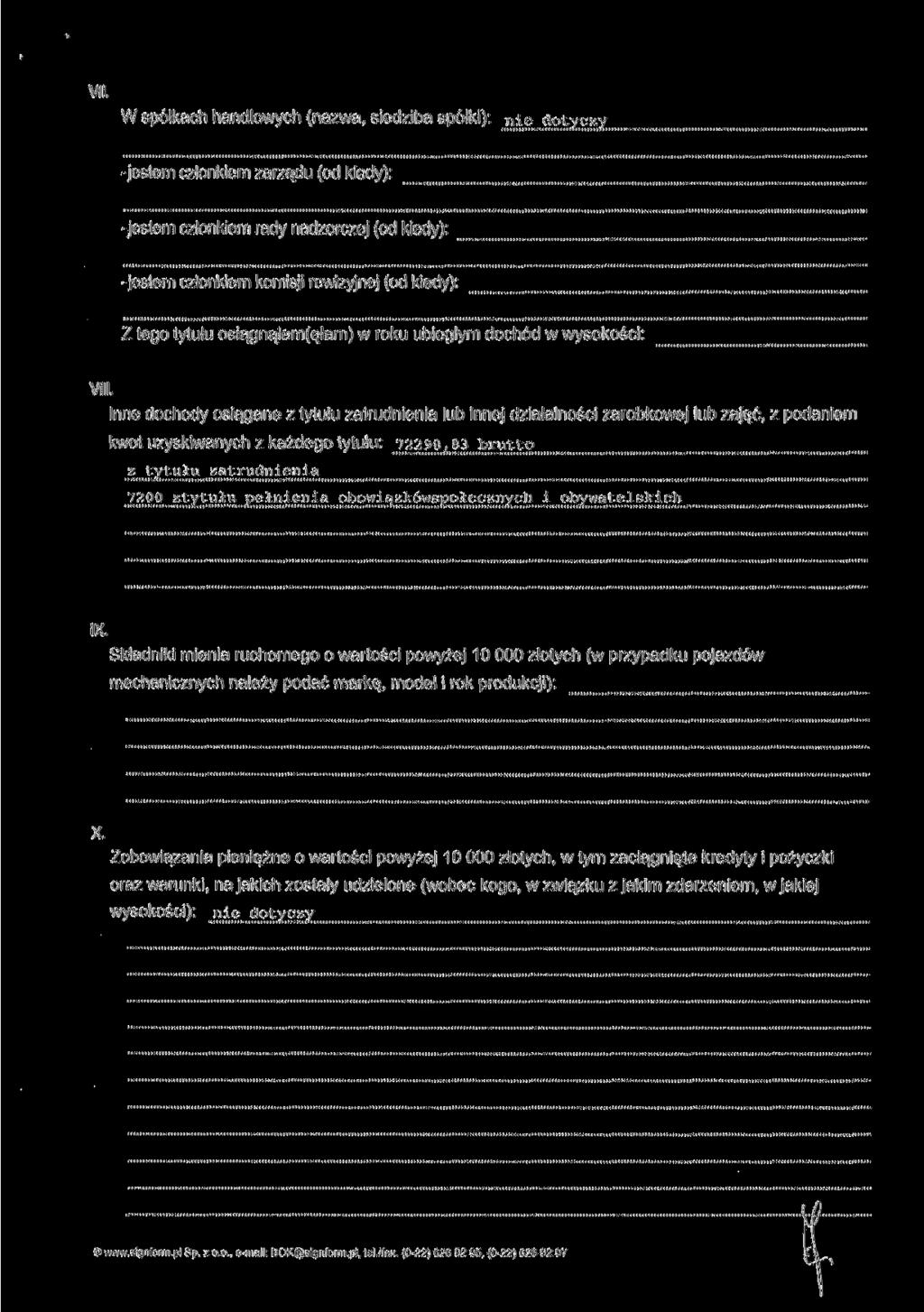 Vii. W spółkach handlowych (nazwa, siedziba spółki): -jestem członkiem zarządu (od kiedy): -jestem członkiem rady nadzorczej {od kiedy): -jestem członkiem komisji rewizyjnej (od kiedy): VIII.