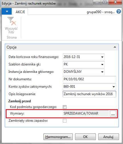 3.2 Przeksięgowanie kont wynikowych na konto Wyniku finansowego Działy Zarządzanie Finansami Działania okresowe Rok finansowy Zamknij rachunek wyników.