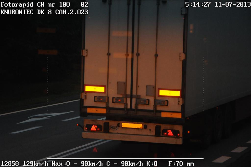 Zdjęcie nr 6 Knurowiec, Droga Krajowa nr 8. Tir zarejestrowany poza UE przekraczający dozwoloną prędkość o 39 km/h Źródło: Materiały udostępnione przez GITD.